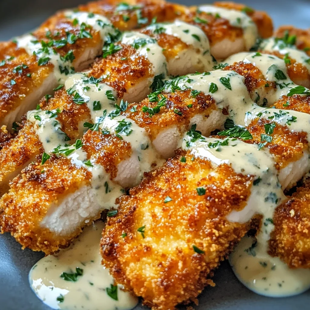 Crispy Parmesan Chicken with Creamy Garlic Sauce