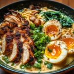 Fiery Chicken Ramen with Creamy Garlic Sauce