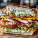 Loaded Chicken Club Sandwich with Crispy Bacon and Avocado Ranch Spread