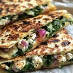 Mediterranean Quesadillas with Spinach, Feta, Mozzarella, and Red Onion