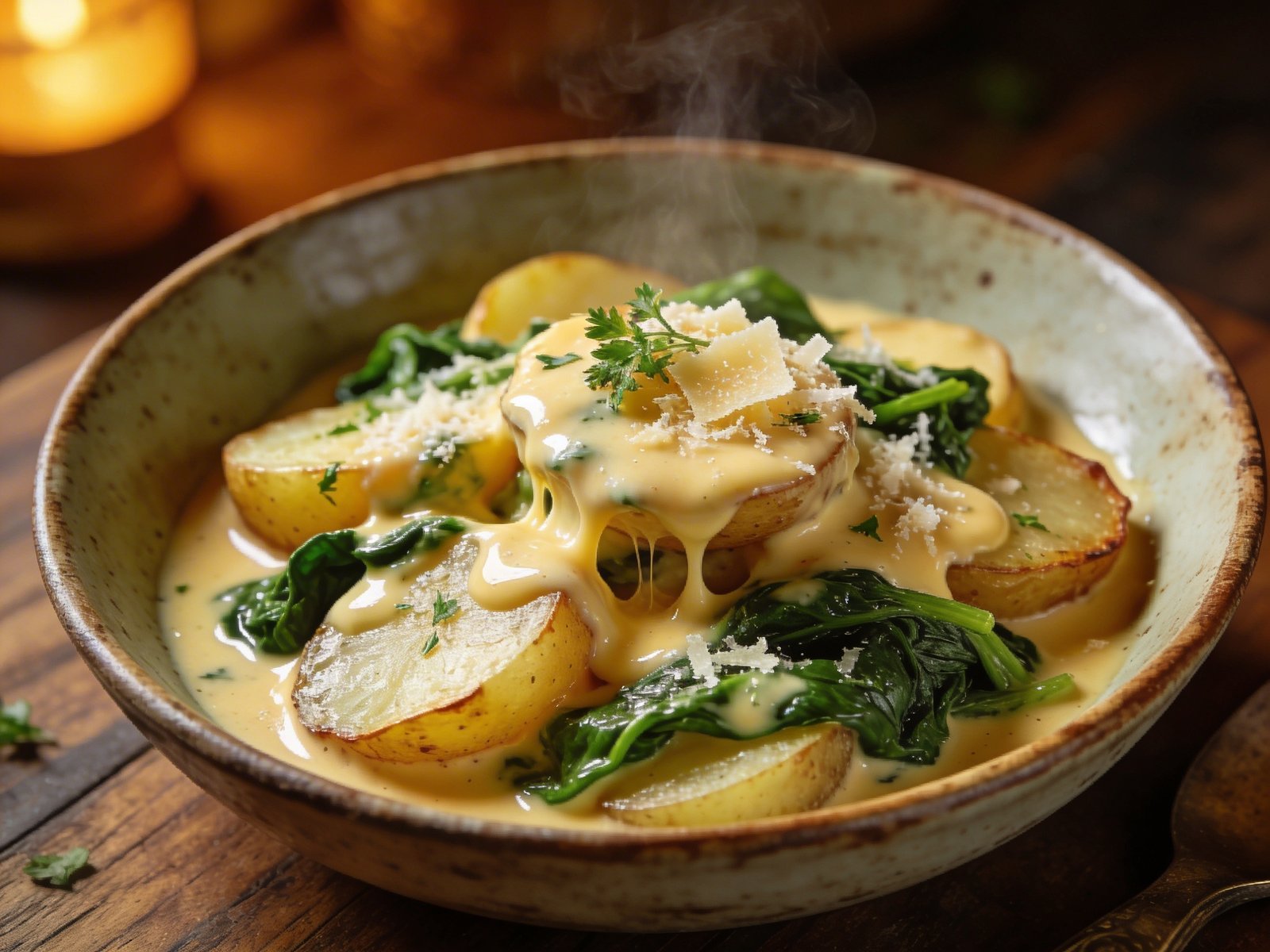 Cremige Spinatkartoffeln mit Käse-Sahne-Soße selbstgemacht