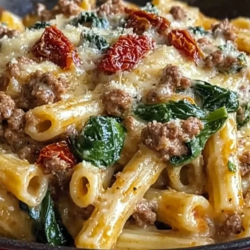 Creamy One-Pot Tuscan Ground Beef Pasta