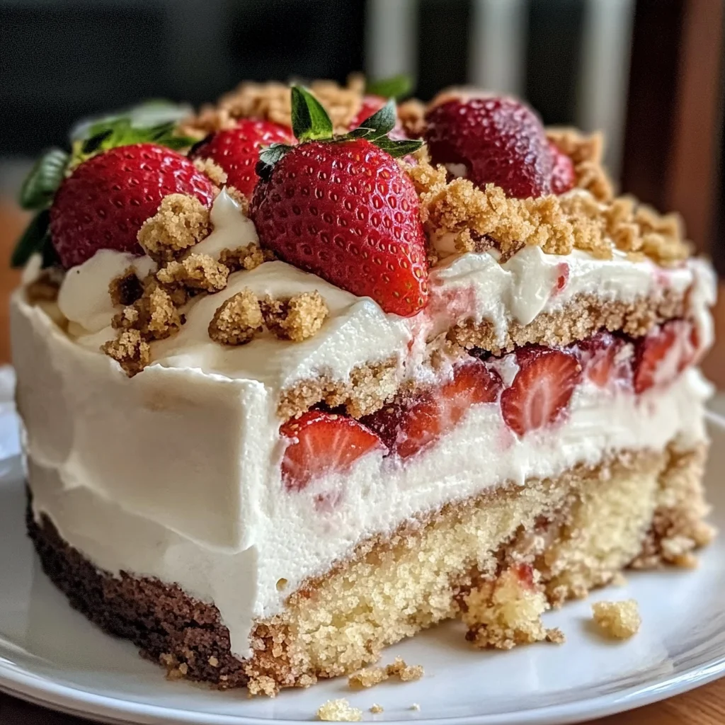 Irresistible Strawberry Vanilla Crunch Cake with Golden Oreo Crumbles